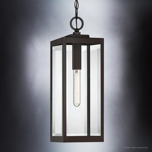 A beautiful Modern Farmhouse Outdoor Pendant Light with a unique clear glass shade.