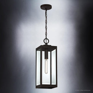 A Modern Farmhouse Outdoor Pendant Light with a glass shade.