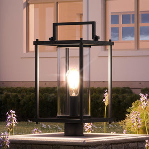 An Urban Ambiance UQL1520 Mid-Century Modern Outdoor lamp, 17.5"H x 9.25"W, Matte Black Finish, Alhambra Collection with a light