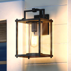 A unique UQL1522 Mid-Century Modern Outdoor Wall Light, 13.5"H x 7.5"W, Matte Black Finish, Alhambra Collection by Urban Ambiance