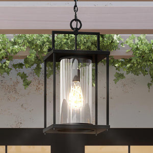 An urban ambiance luxury outdoor hanging lamp fixture with a gorgeous glass shade from the Alhambra Collection.