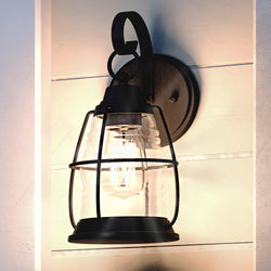 A unique and gorgeous UQL1543 Nautical Outdoor Wall Light, 12.25"H x 6"W, with a Black Sand Finish, from the Danbury Collection by Urban Amb