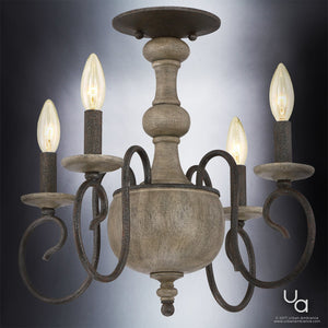 A gorgeous French Country semi-flush ceiling light with an antique black finish from the Porto Collection.
