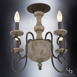A unique French Country Semi-Flush Ceiling Light with an aged wood finish from Urban Ambiance.
