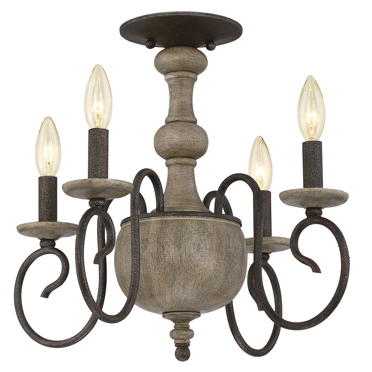 Urban Ambiance Luxury French Country Indoor Semi Flush Ceiling Light Large Size 15.5 inchh x 18 inchw with Colonial Elements Grey Washed Wood UQL2151