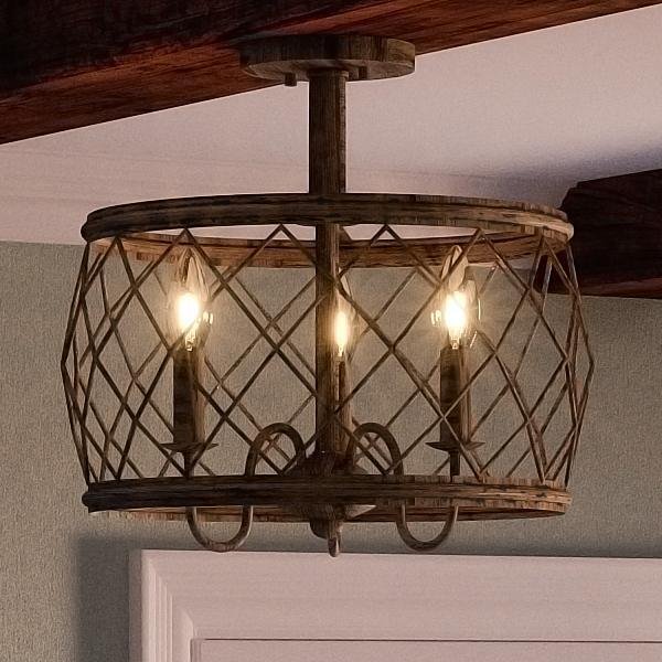 UQL2265 French Rustic Rustic Semi-Flush Ceiling Light, 14.5"H x 15"W, Silver Leaf Finish, York Collection