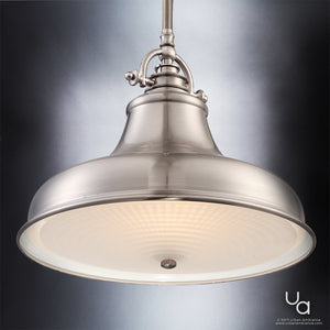 A beautiful pendant light with a white glass shade.