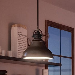 A gorgeous lamp, UQL2291 Industrial Hanging Pendant Light, 9"H x 8"W, with a Parisian Bronze Finish from the Sonoma Collection by Urban Ambiance, adds luxury to