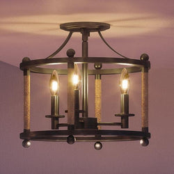 A unique lighting fixture, the Urban Ambiance UQL2310 Rustic Semi-Flush Ceiling Light, features three lights and a Royal Bronze finish.