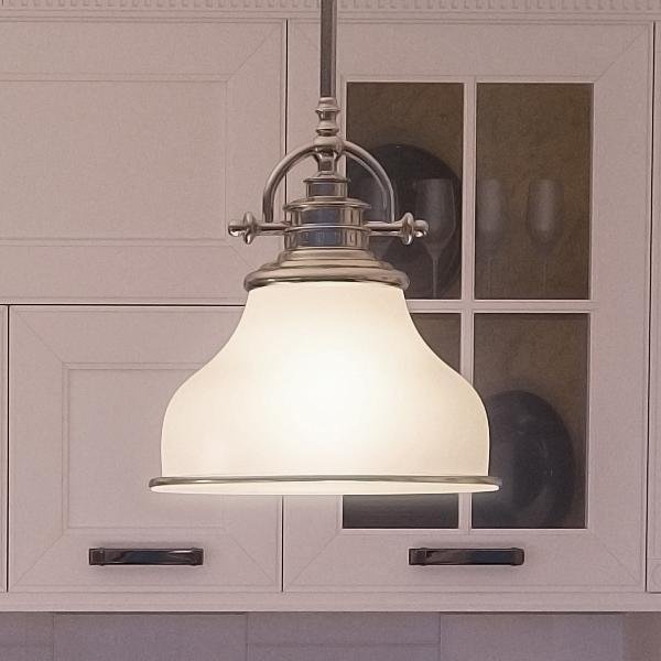 UQL2336 Industrial Pendant Light, 9.5"H x 8"W, Brushed Nickel Finish, Pasadena Collection