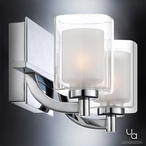 A beautiful lighting fixture, the UQL2401 Modern Bathroom Vanity Light from Urban Ambiance, features a polished chrome finish and frosted glass.