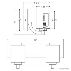 A diagram showing the unique dimensions of the beautiful UQL2401 Modern Bathroom Vanity Light.