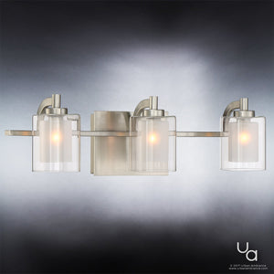 Three UQL2403 Gorgeous Bathroom Vanity Lights with glass shades.