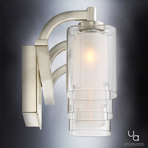 A gorgeous lighting fixture, the Urban Ambiance UQL2403 Modern Bathroom Vanity Light features a brushed nickel finish and glass shade from the Napa Collection.