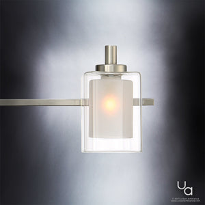 A luxury lighting fixture from the Napa Collection, this Urban Ambiance UQL2406 Modern Bathroom Vanity Light features a gorgeous brushed nickel finish and a glass shade.