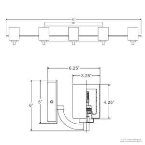 A diagram showing the dimensions of the gorgeous Urban Ambiance UQL2406 Modern Bathroom Vanity Light, 6