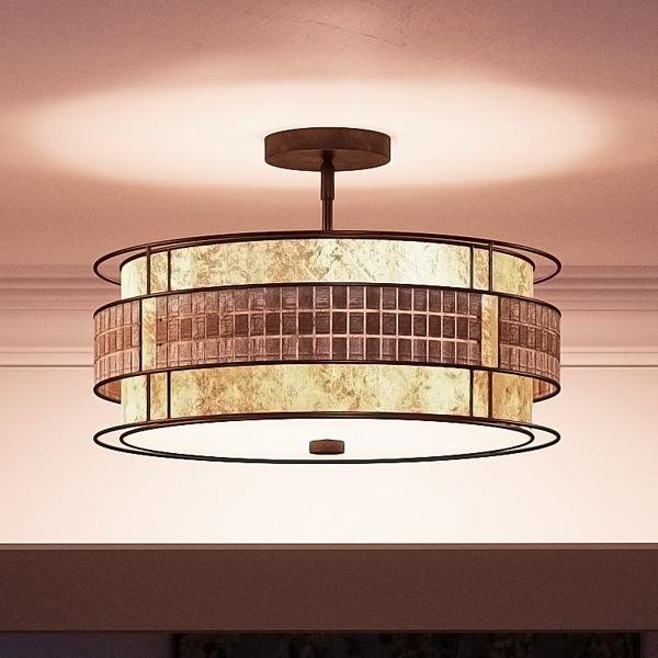 UQL2435 Art Deco Deco Semi-Flush Ceiling Light, 12"H x 16"W, Copper Revival Finish, Genoa Collection