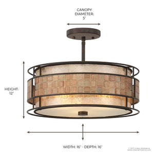 Certainly! Here’s a rewritten version of the sentence using your product data: The Urban Ambiance UQL2435 Art Deco Semi-Flush Ceiling Light from the Genoa Collection showcases a layered drum design with a copper revival finish, featuring a metal frame, patterned band, and frosted diffuser. Measuring 16″ wide by 12″ high with a 5″ canopy diameter, this ceiling fixture offers elegant detailing reminiscent of copper mosaic tiles for a refined accent in any room.