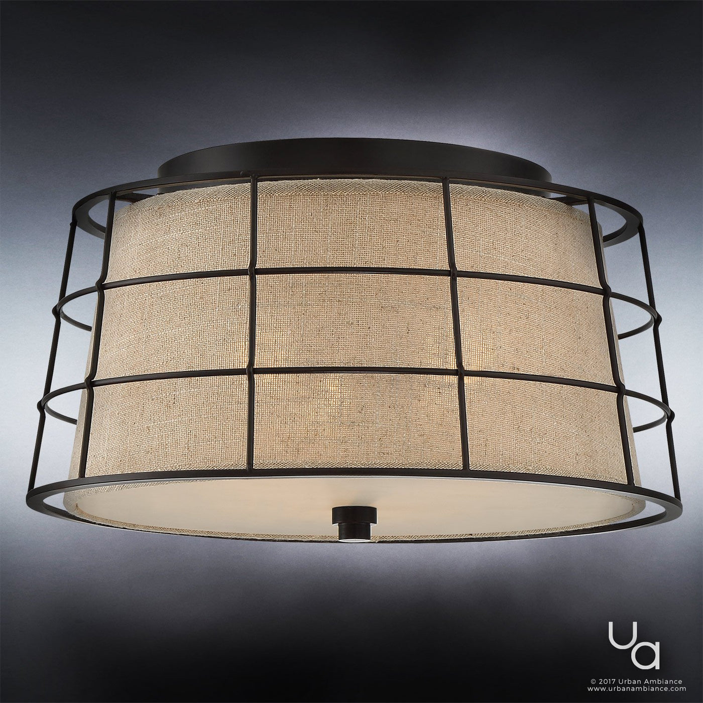 Luxury Craftsman Flush Ceiling Light 9 H x 16 W Dark Bronze Finish Johannesburg Collection UQL2442