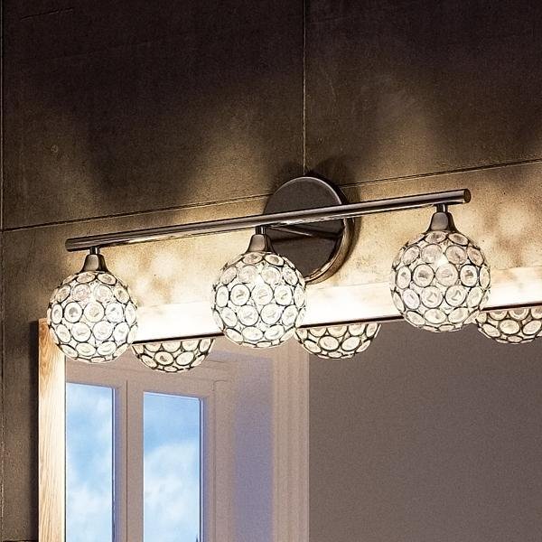 UQL2631 Crystal Globe Globe Bathroom Vanity Light, 8"H x 23"W, Chrome Finish, Rome Collection