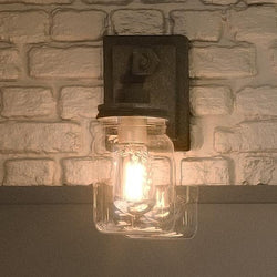 Urban Ambiance Mason jar wall sconce: UQL2660 Industrial Bath / Wall Light, 11.5"H x 4.75"W, gorgeous Antique Black Finish