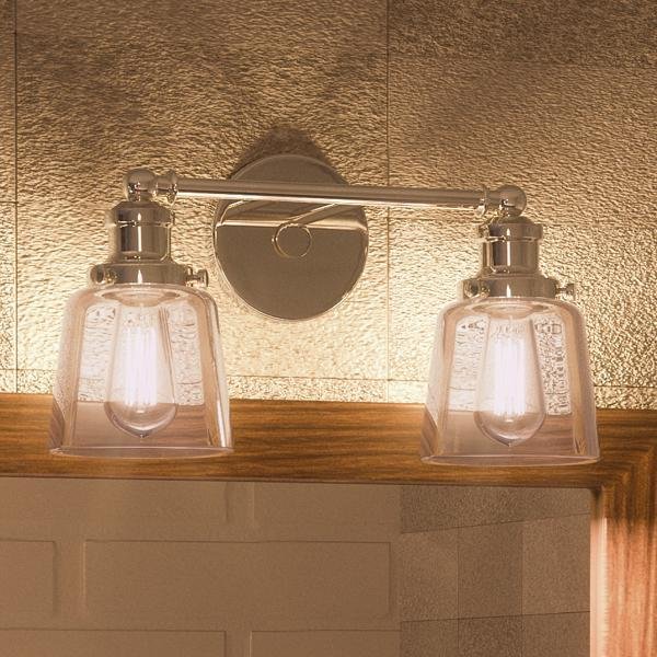 UQL2680 Industrial Chic Bathroom Vanity Light, 9"H x 15"W, Polished Nickel Finish, Philadelphia Collection