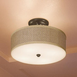 A unique ceiling light fixture with a round shade, the UQL2742 Transitional SemiFlush Ceiling Light from the Shanghai Collection, measuring 12.5"H x 17"W and featuring a