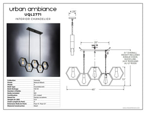 A diagram showing the dimensions of the unique UQL2771 Industrial Chandelier lighting fixture.