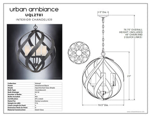 A diagram showing the dimensions of the unique UQL2781 Rustic Chandelier, 23