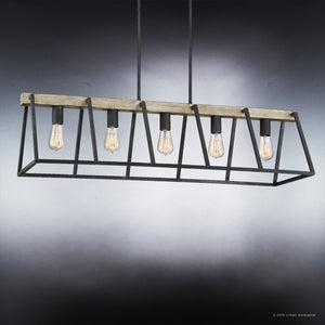 A luxury UQL2811 Industrial Chandelier with four lights and a wooden frame by Urban Ambiance.