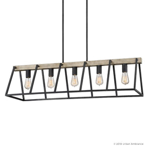 A beautiful UQL2811 Industrial Chandelier with a wooden frame from the Bergen Collection, by Urban Ambiance.