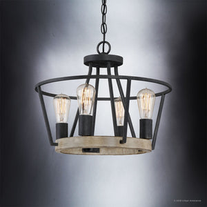 A unique Urban Ambiance UQL2813 Industrial Chandelier with metal and wood.