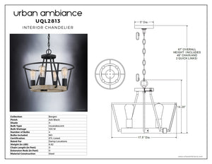 A diagram showing the dimensions of the beautiful UQL2813 Industrial Chandelier, 12.25