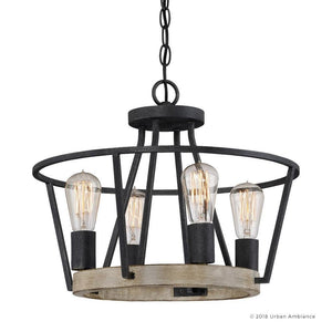 This UQL2813 Industrial Chandelier, from the Bergen Collection by Urban Ambiance, is a unique lighting fixture with a luxury Ash Black Finish measuring 12.25