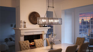 A beautiful image of a dining room with the UQL2870 Industrial Chandelier, 23.5