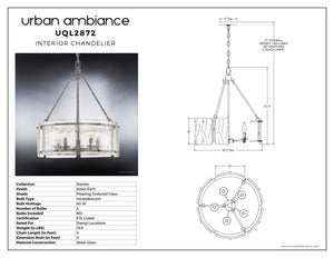 A diagram showing the dimensions of a gorgeous Urban Ambiance UQL2872 Industrial Chandelier, 23.5