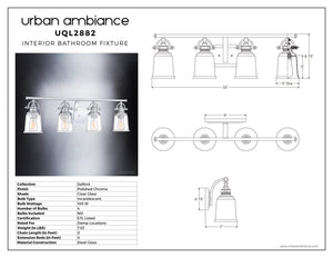 A beautiful lighting fixture diagram of an UQL2882 Industrial Bathroom Vanity Light, 9.5