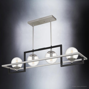 Make a strikingly contemporary statement with the Urban Ambiance UQL3241 Minimalist Chandelier from the Odessa Collection, featuring a geometric rectangular metal frame in a natural black finish and three glass globe light fixtures suspended from the ceiling. Measuring 10.5 inches high by 40 inches wide, this modern chandelier is the perfect blend of style and sophistication.