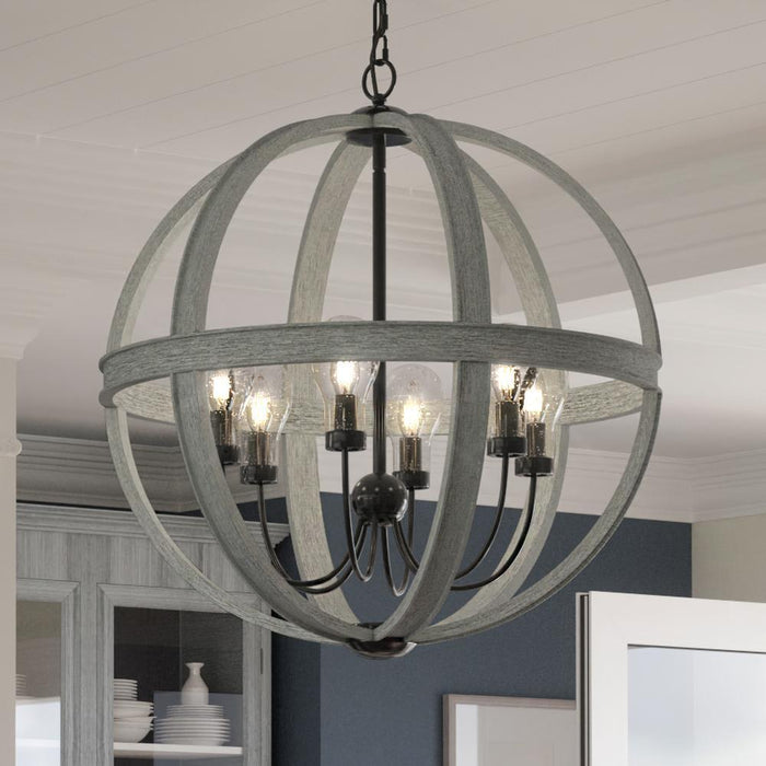 UQL3261 Minimalist Chandelier, 31.75"H x 28"W, Farmhouse Ash Finish, Murrieta Collection