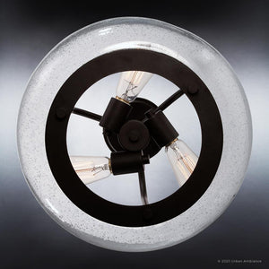 The Urban Ambiance UQL3311 Utilitarian Ceiling Light features three vintage-inspired bulbs in a circular translucent glass shade, adding elegance with its 12