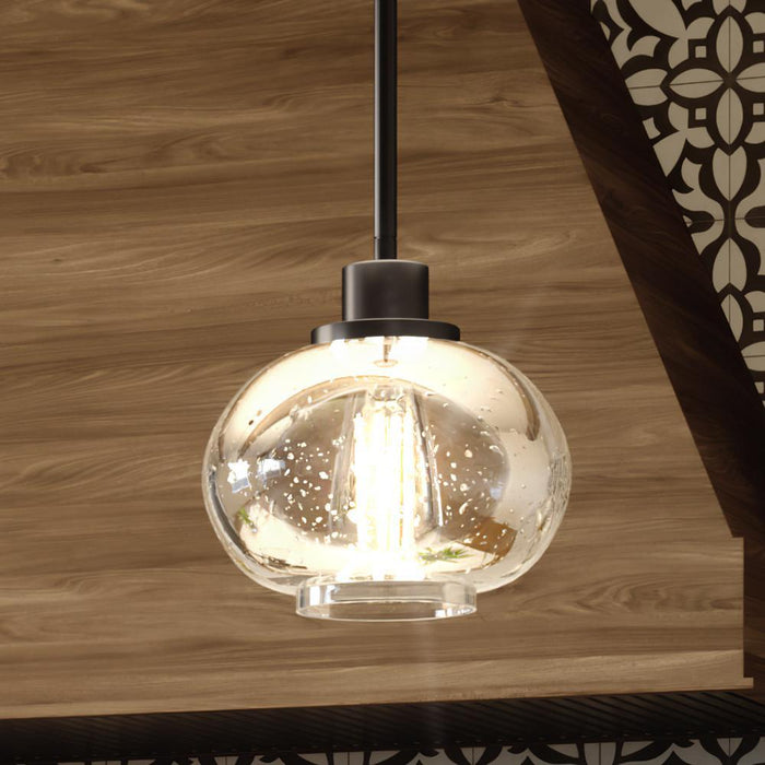UQL3321 Utilitarian Pendant Light, 7.5"H x 8"W, Black Bronze Finish, Clearwater Collection