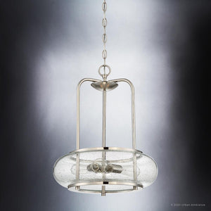 An Urban Ambiance luxury light fixture with a round glass shade: UQL3340 Utilitarian Chandelier, 20