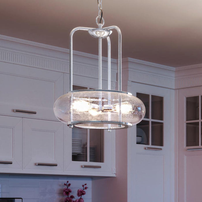 UQL3340 Utilitarian Chandelier, 20"H x 16"W, Brushed Nickel Finish, Clearwater Collection
