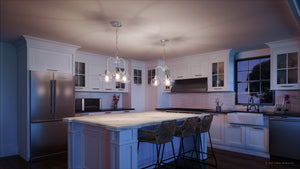 A 3d rendering of a UQL3350 Utilitarian Chandelier, 16.5