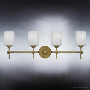 A beautiful lighting fixture, UQL3490 Mid-Century Modern Bath Vanity Light by Urban Ambiance, with frosted glass shades.