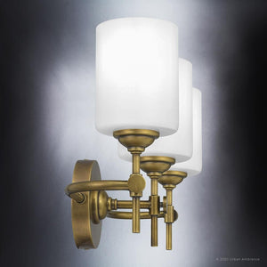 A unique lighting fixture from the Rialto Collection, the UQL3491 Mid-Century Modern Bath Vanity Light features a gorgeous Rustic Brass Finish and measures 10