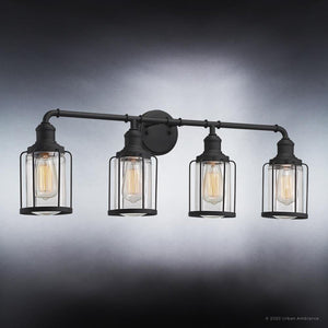 Three unique UQL3500 Industrial Chic Bath Vanity Lights with glass shades by Urban Ambiance.
