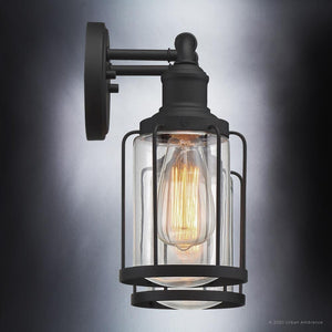 An UQL3502 Industrial Chic Bath Vanity Light with a beautiful Natural Black Finish from the Hillsboro Collection by Urban Ambiance.