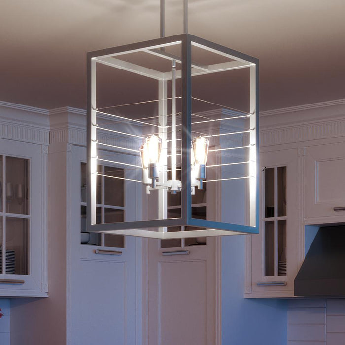 UQL3561 Mid-Century Modern Chandelier, 24.25"H x 16"W, Aged Nickel Finish, Livonia Collection