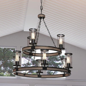 A beautiful UQL3620 Rustic Chandelier with a lot of lights hanging from it, adding luxury to any space.